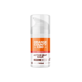 A 100ml pump bottle of Orange County CBD Active Heat Balm, unscented, featuring a white and orange label on a clean white background.