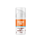A 100ml pump bottle of Orange County CBD Deep Freeze Balm, unspenced, with a white bottle, clear cap, and an orange and white label.