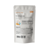 The back of a CBD gummy pouch by Orange County, featuring product details, ingredients, and a barcode on a white background.