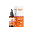 An amber glass dropper bottle of Orange County CBD Food Supplement CBD Oil next to its white and orange packaging box, on a plain white background.