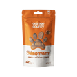 A 225g stand-up pouch of Natural Calming Treats for dogs by Orange County, featuring an orange and white design with a paw print window showing the treats inside.