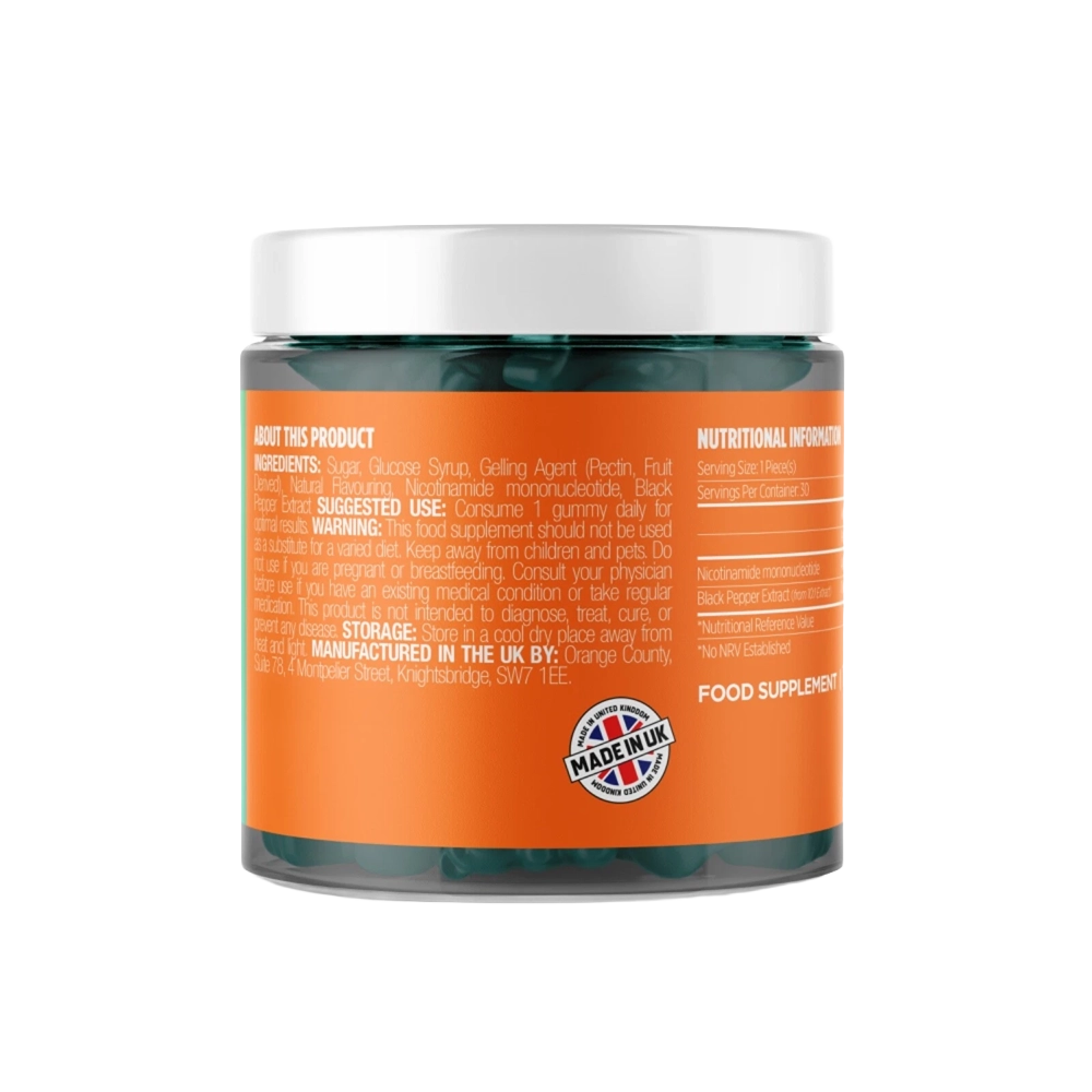 A jar showing the orange back label and white cap against a white background.